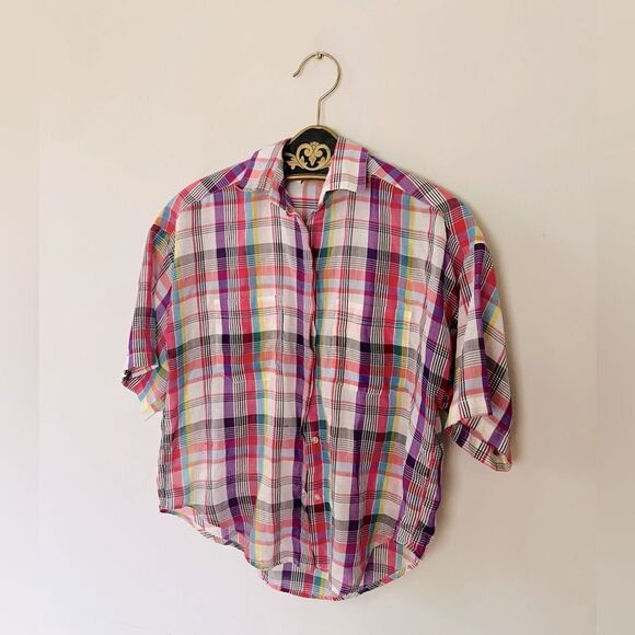 Vintage women’s plain button down top | 70’s oversized top | size 12 - Picture 1 of 6